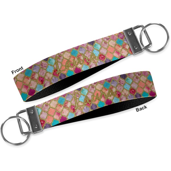 Glitter Moroccan Watercolor Key-chain - Metal and Nylon - Front and Back