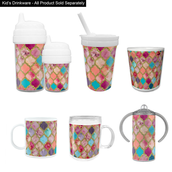 Glitter Moroccan Watercolor Kid's Drinkware - Customized & Personalized