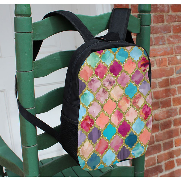 Glitter Moroccan Watercolor Kids Backpack - In Context
