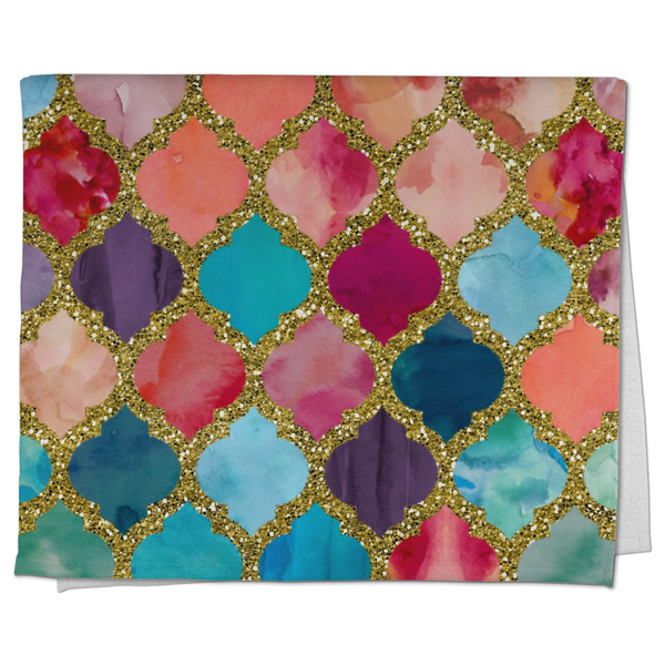 Custom Glitter Moroccan Watercolor Kitchen Towel - Poly Cotton