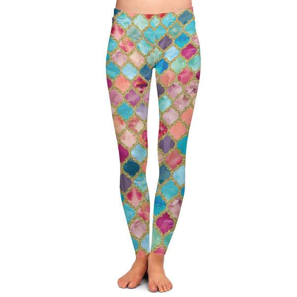 Custom Glitter Moroccan Watercolor Ladies Leggings
