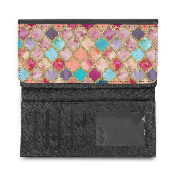 Glitter Moroccan Watercolor Ladies Wallet - Half Way Open
