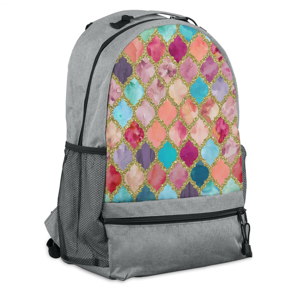 Custom Glitter Moroccan Watercolor Backpack - Grey