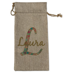 Glitter Moroccan Watercolor Large Burlap Gift Bag - Front