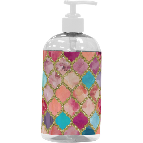 Custom Glitter Moroccan Watercolor Plastic Soap / Lotion Dispenser (16 oz - Large - White)