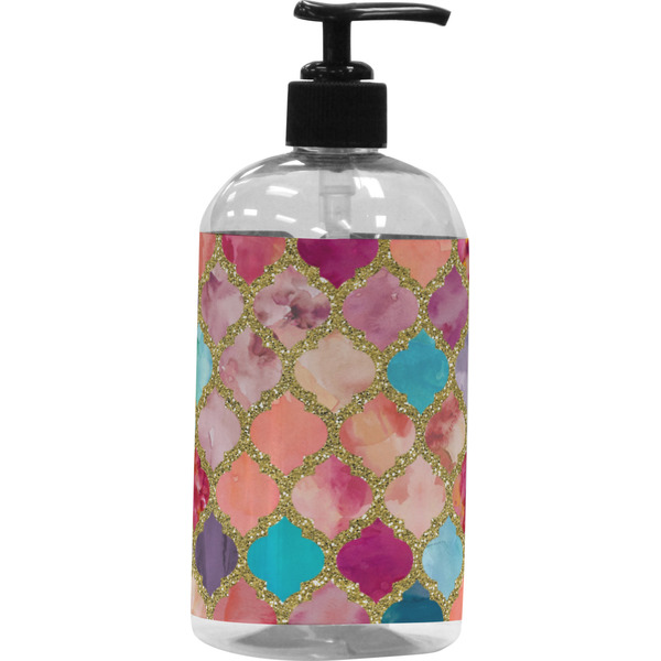 Custom Glitter Moroccan Watercolor Plastic Soap / Lotion Dispenser (16 oz - Large - Black)
