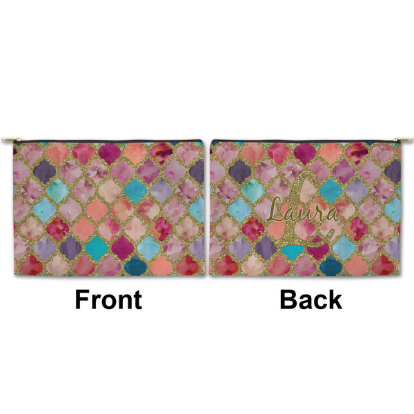 Glitter Moroccan Watercolor Large Zipper Pouch Approval (Front and Back)