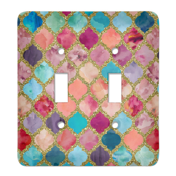 Custom Glitter Moroccan Watercolor Light Switch Cover (2 Toggle Plate)