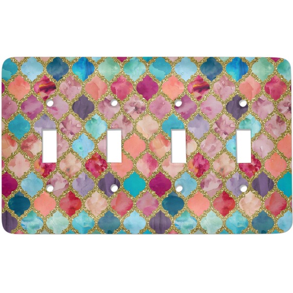 Custom Glitter Moroccan Watercolor Light Switch Cover (4 Toggle Plate)