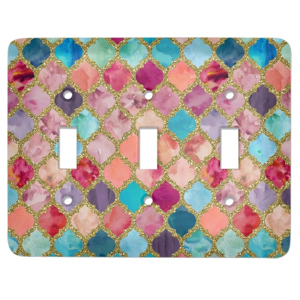 Custom Glitter Moroccan Watercolor Light Switch Cover (3 Toggle Plate)