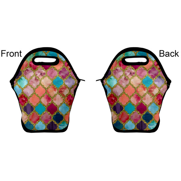 Glitter Moroccan Watercolor Lunch Bag - Front and Back