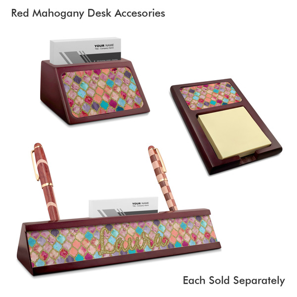 Glitter Moroccan Watercolor Mahogany Desk Accessories