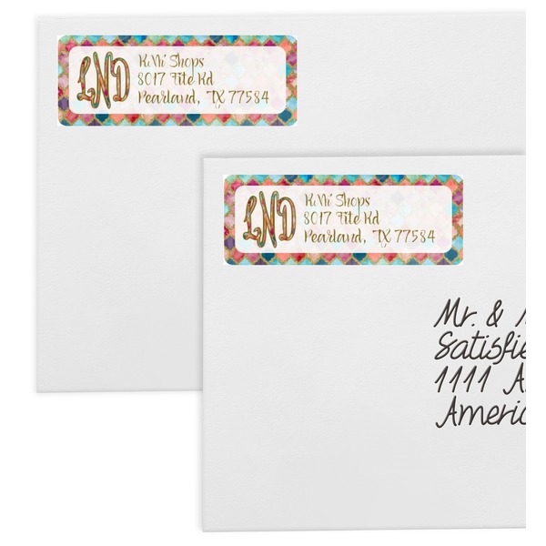 Glitter Moroccan Watercolor Mailing Labels - Double Stack Close Up