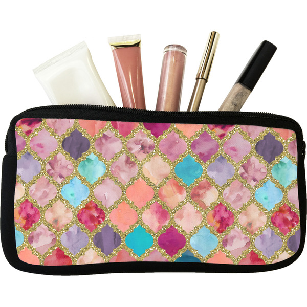 Custom Glitter Moroccan Watercolor Makeup / Cosmetic Bag - Small
