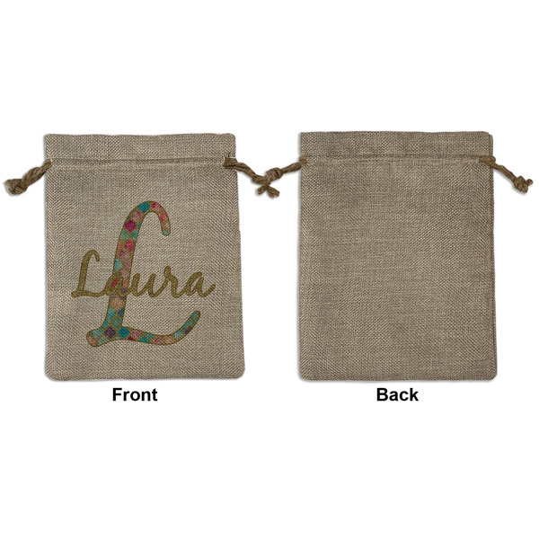 Glitter Moroccan Watercolor Medium Burlap Gift Bag - Front Approval