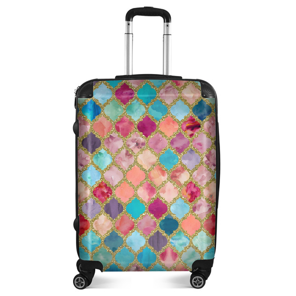 Custom Glitter Moroccan Watercolor Suitcase - 24" Medium - Checked
