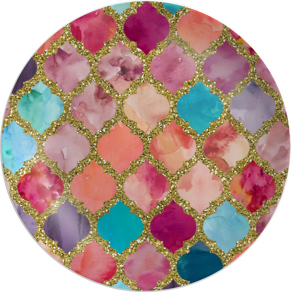 Custom Glitter Moroccan Watercolor Melamine Salad Plate - 8"