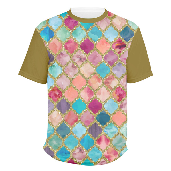 Custom Glitter Moroccan Watercolor Men's Crew T-Shirt - 2X Large