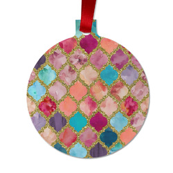 Glitter Moroccan Watercolor Metal Ball Ornament - Double Sided