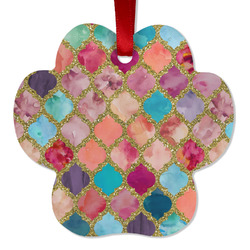 Glitter Moroccan Watercolor Metal Paw Ornament - Double Sided