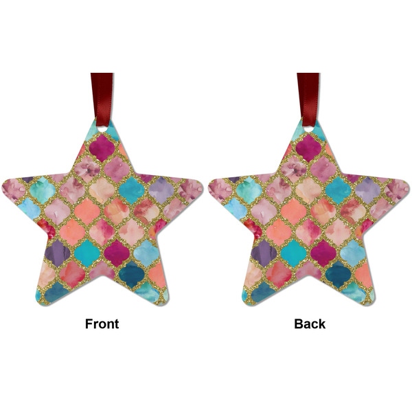 Glitter Moroccan Watercolor Metal Star Ornament - Front and Back