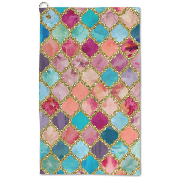 Custom Glitter Moroccan Watercolor Microfiber Golf Towel - Large