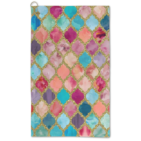 Custom Glitter Moroccan Watercolor Microfiber Golf Towel - Large