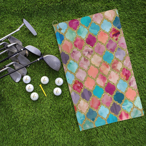 Glitter Moroccan Watercolor Microfiber Golf Towels - LIFESTYLE