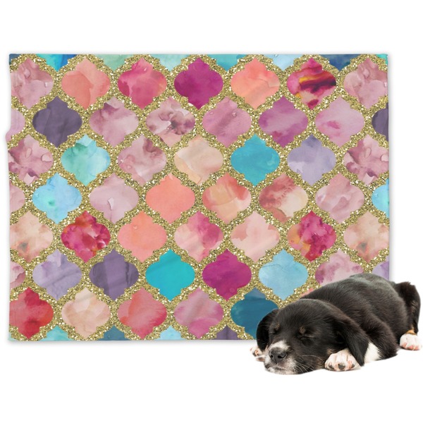 Custom Glitter Moroccan Watercolor Dog Blanket - Large