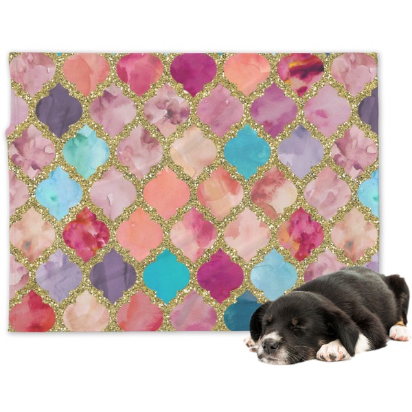 Custom Glitter Moroccan Watercolor Dog Blanket - Regular