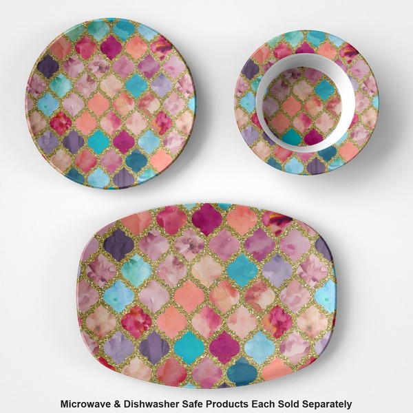 Glitter Moroccan Watercolor Microwave & Dishwasher Safe CP Plastic Dishware - Group