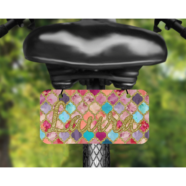 Glitter Moroccan Watercolor Mini License Plate on Bicycle - LIFESTYLE Two holes
