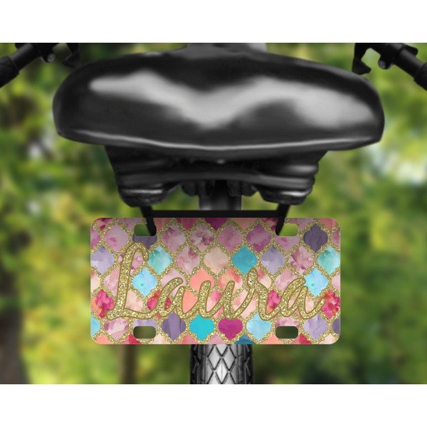 Glitter Moroccan Watercolor Mini License Plate on Bicycle