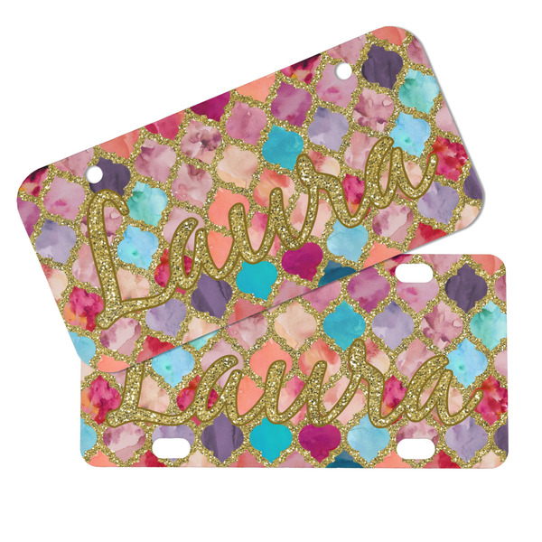 Glitter Moroccan Watercolor Mini License Plates - MAIN (4 and 2 Holes)