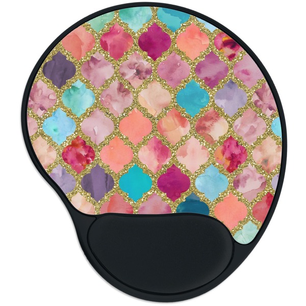 Custom Glitter Moroccan Watercolor Mouse Pad with Wrist Support