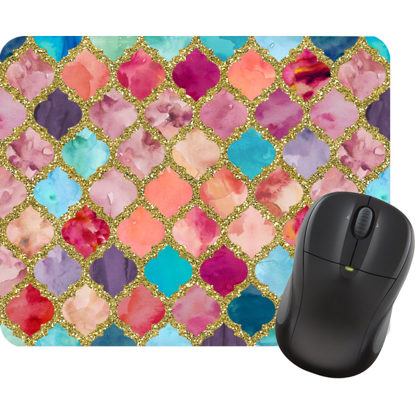 Custom Glitter Moroccan Watercolor Rectangular Mouse Pad