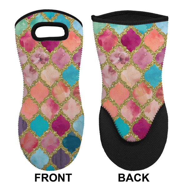 Glitter Moroccan Watercolor Neoprene Oven Mitt (Front & Back)