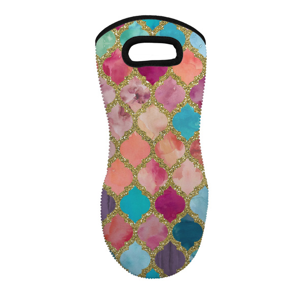 Custom Glitter Moroccan Watercolor Neoprene Oven Mitt - Single