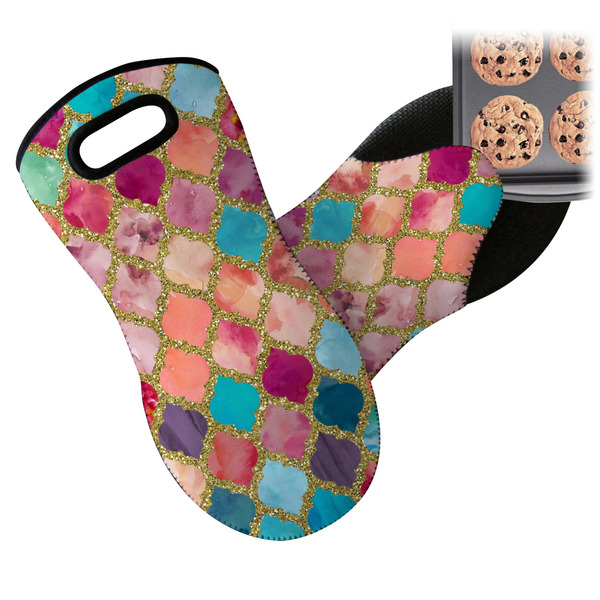 Glitter Moroccan Watercolor Neoprene Oven Mitt