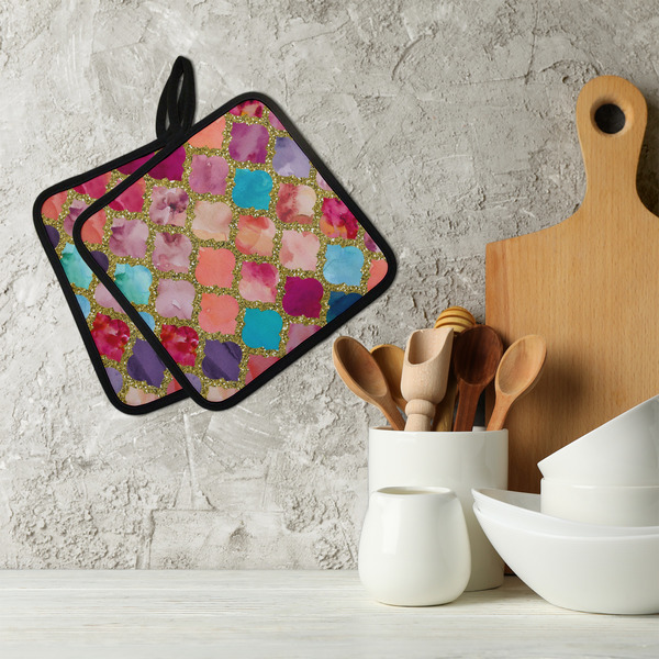 Glitter Moroccan Watercolor Neoprene Pot Holder - Set of 2  LIFESTYLE
