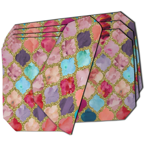 Custom Glitter Moroccan Watercolor Dining Table Mat - Octagon - Set of 4 (Double-SIded)