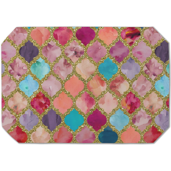 Custom Glitter Moroccan Watercolor Dining Table Mat - Octagon (Single-Sided)