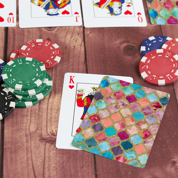Glitter Moroccan Watercolor On Table with Poker Chips
