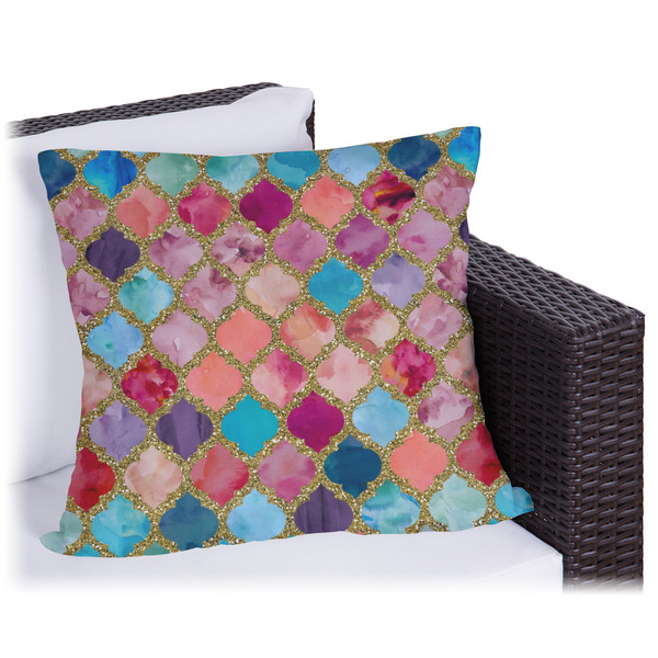 Custom Glitter Moroccan Watercolor Outdoor Pillow - 18"