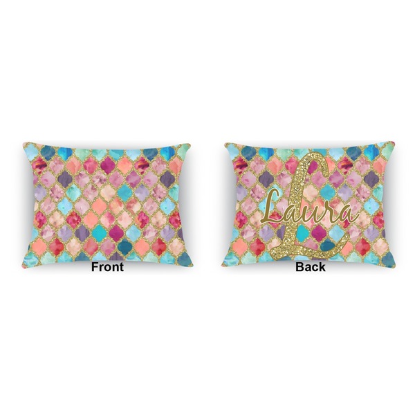 Glitter Moroccan Watercolor Outdoor Rectangular Throw Pillow (Front and Back)