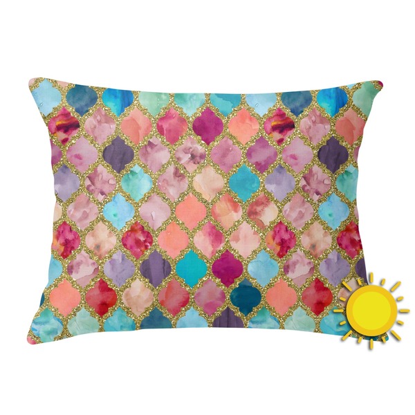 Custom Glitter Moroccan Watercolor Outdoor Throw Pillow (Rectangular)