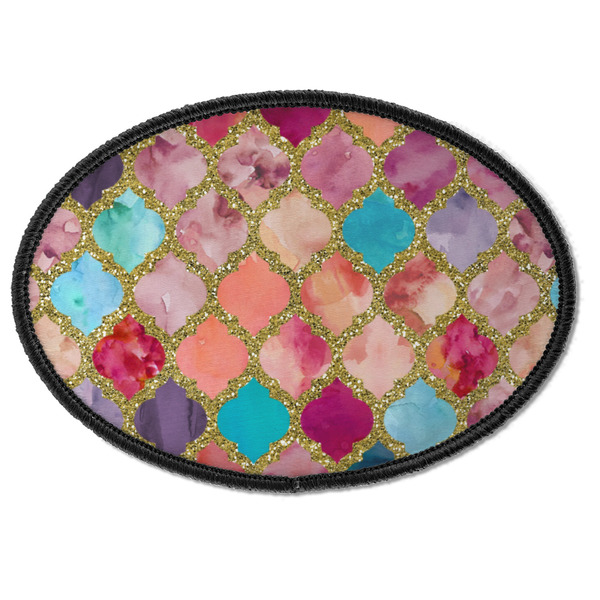 Custom Glitter Moroccan Watercolor Iron On Oval Patch