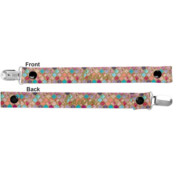 Glitter Moroccan Watercolor Pacifier Clip - Front and Back