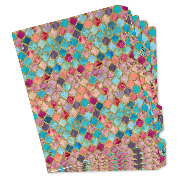 Custom Glitter Moroccan Watercolor Binder Tab Divider Set