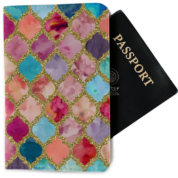 Custom Glitter Moroccan Watercolor Passport Holder - Fabric